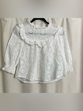 Calista White Eyelet Embroidered Ruffle Blouse Cottagecore Small